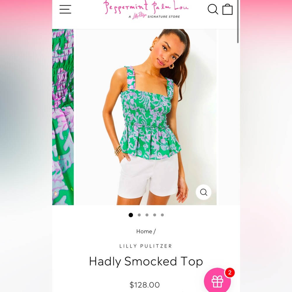 NWT Lilly P Floral Green and Purple Smocked Top